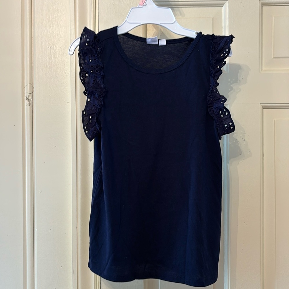 Girls GAP kids navy sleeveless ruffle tee, with tunic style split side size L